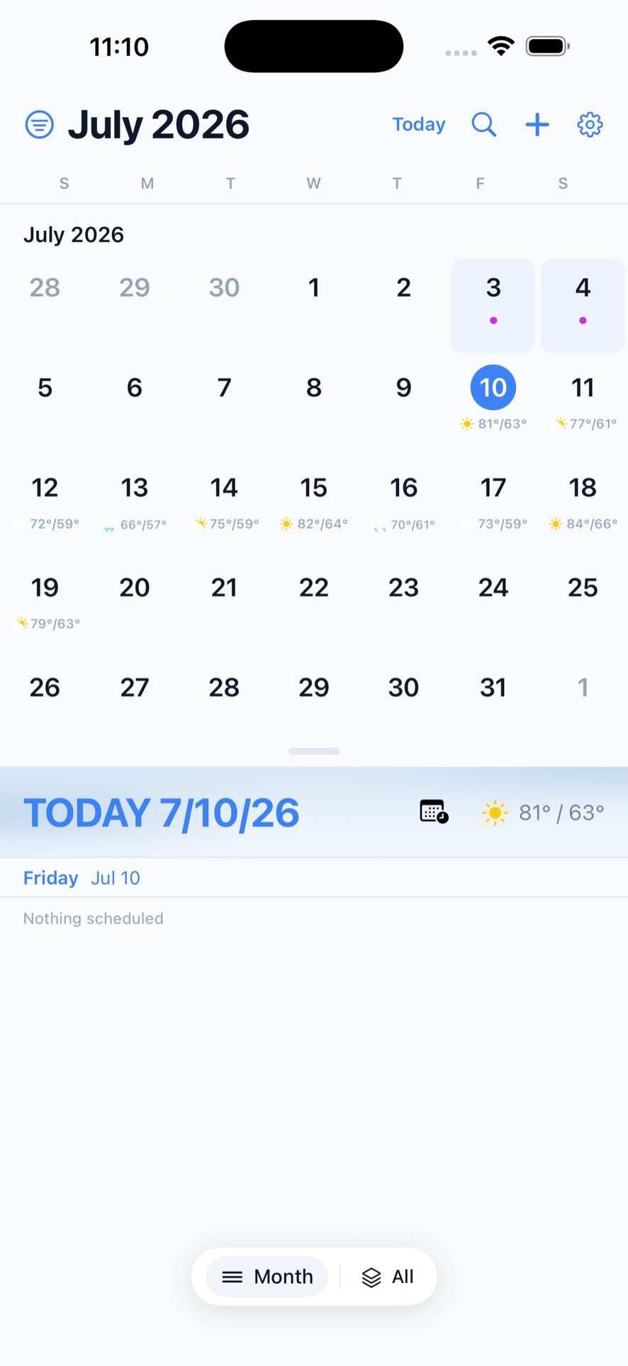 Chrona month view with events and tasks