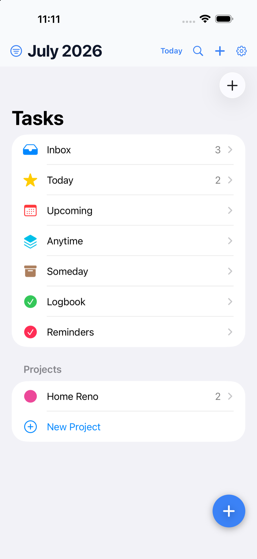 Chrona task list with projects and tags