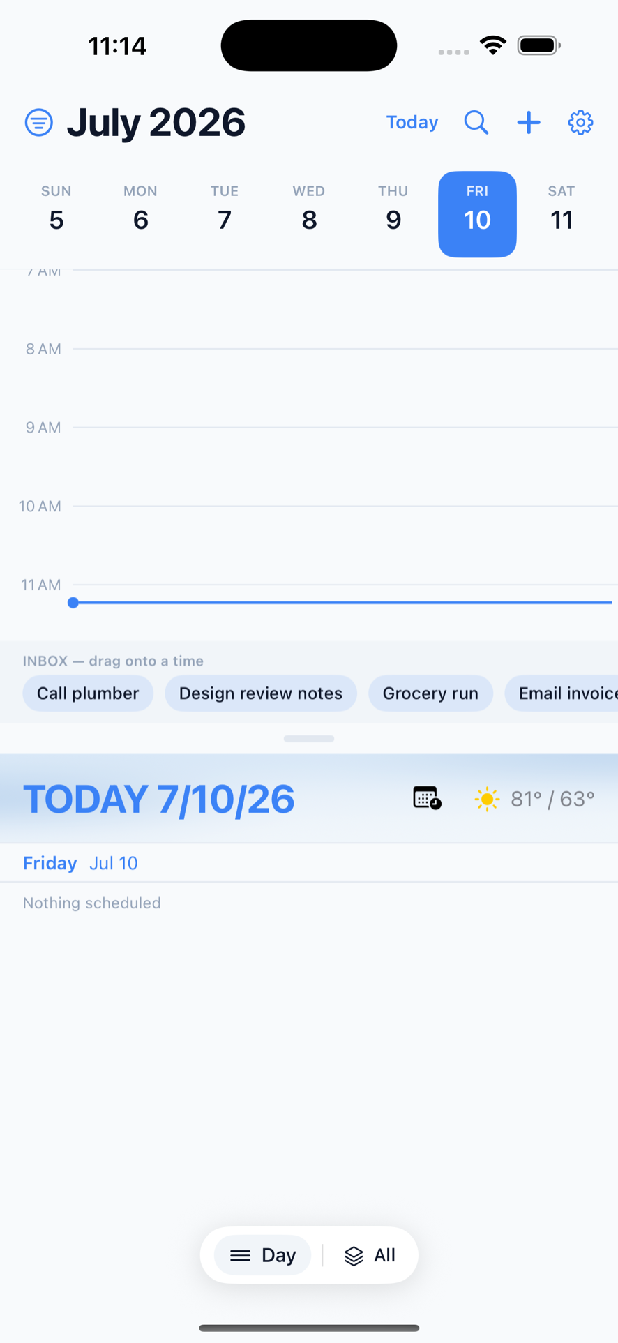 Chrona day timeline with time-blocked tasks
