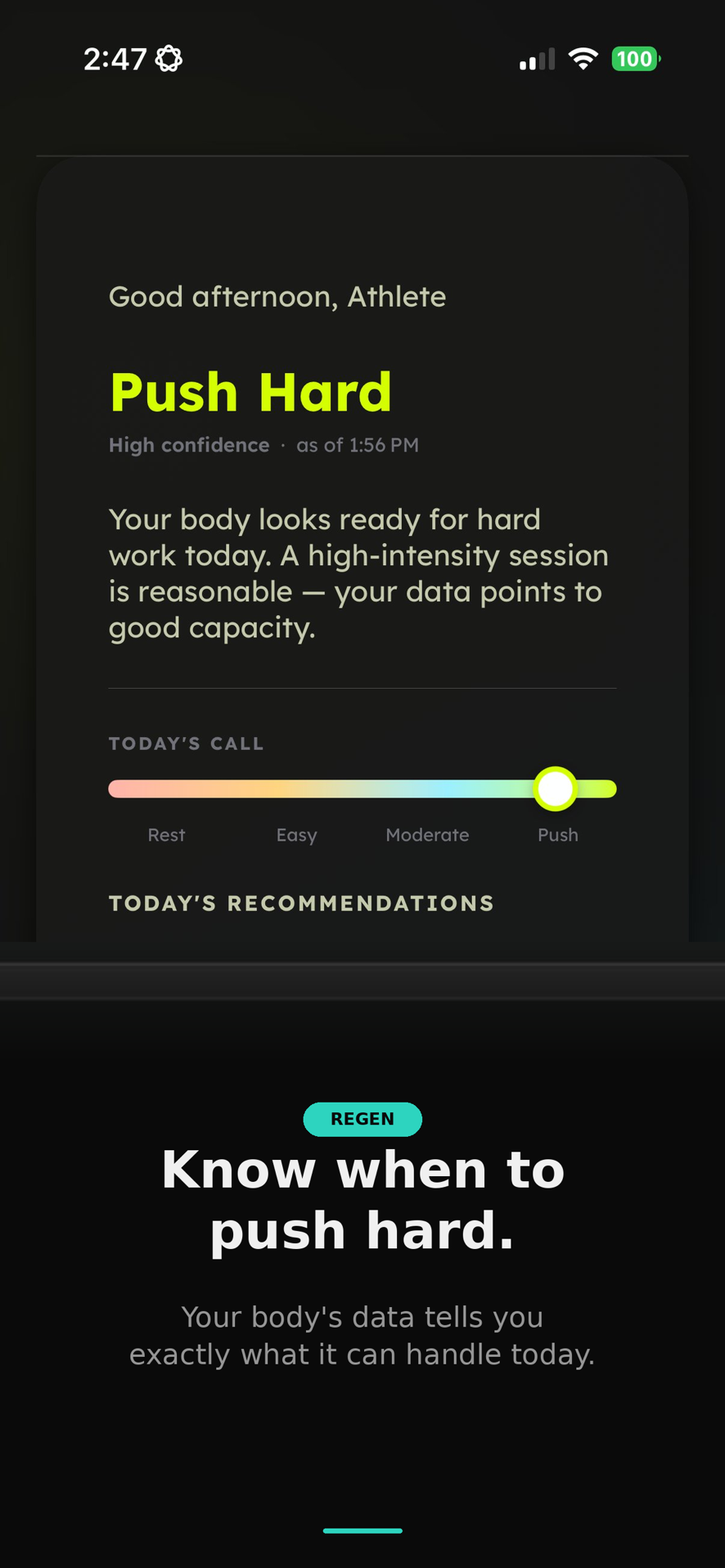 Regen daily readiness — know when to push hard